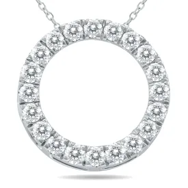 1 Carat Tw Diamond Circle Pendant In 10K White Gold