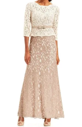 Adrianna Papell Quarter Sleeve Lace Sheath Gown