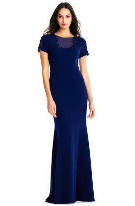 Aidan Mattox - MD1E203782 Embroidered Jewel Neck Crepe Trumpet Dress