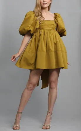 AJE Casabianca Puff Sleeve Dress Olive green mini dress