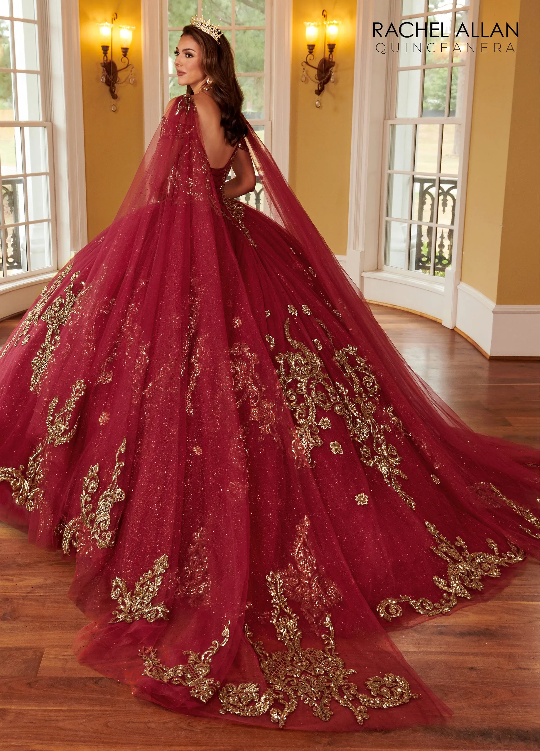 Applique Cape Sleeve Quinceanera Dress by Rachel Allan RQ2164