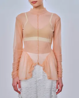 Arch gather see-through tops (Pink)