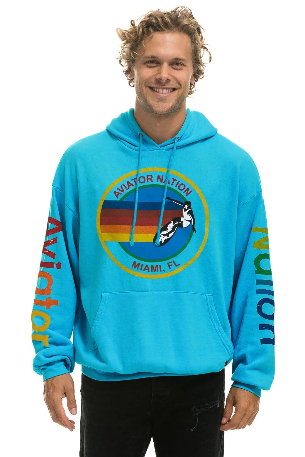 AVIATOR NATION MIAMI RELAXED PULLOVER HOODIE - NEON BLUE