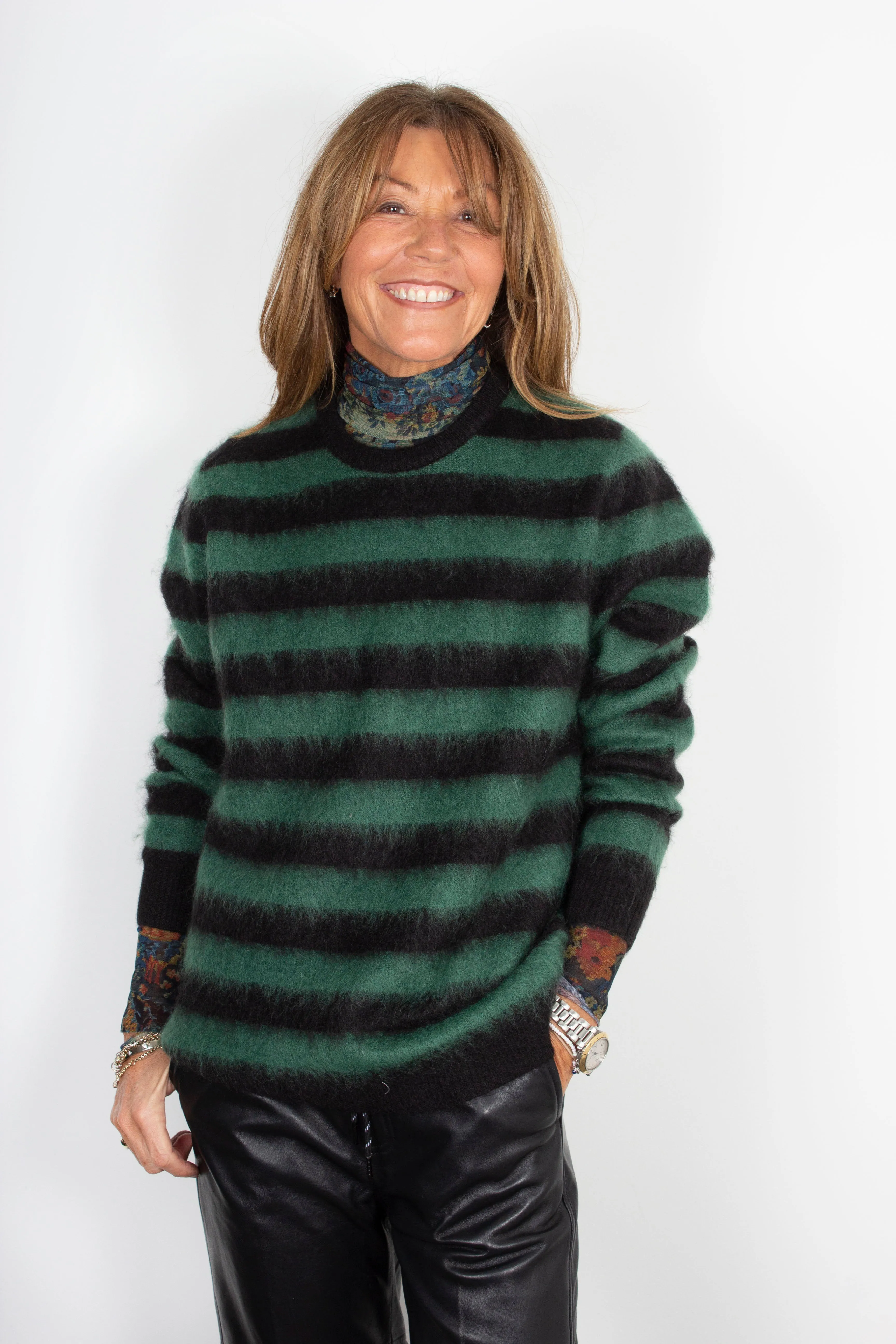 BF Truman Stripe Mohair Jumper in Bottle Green