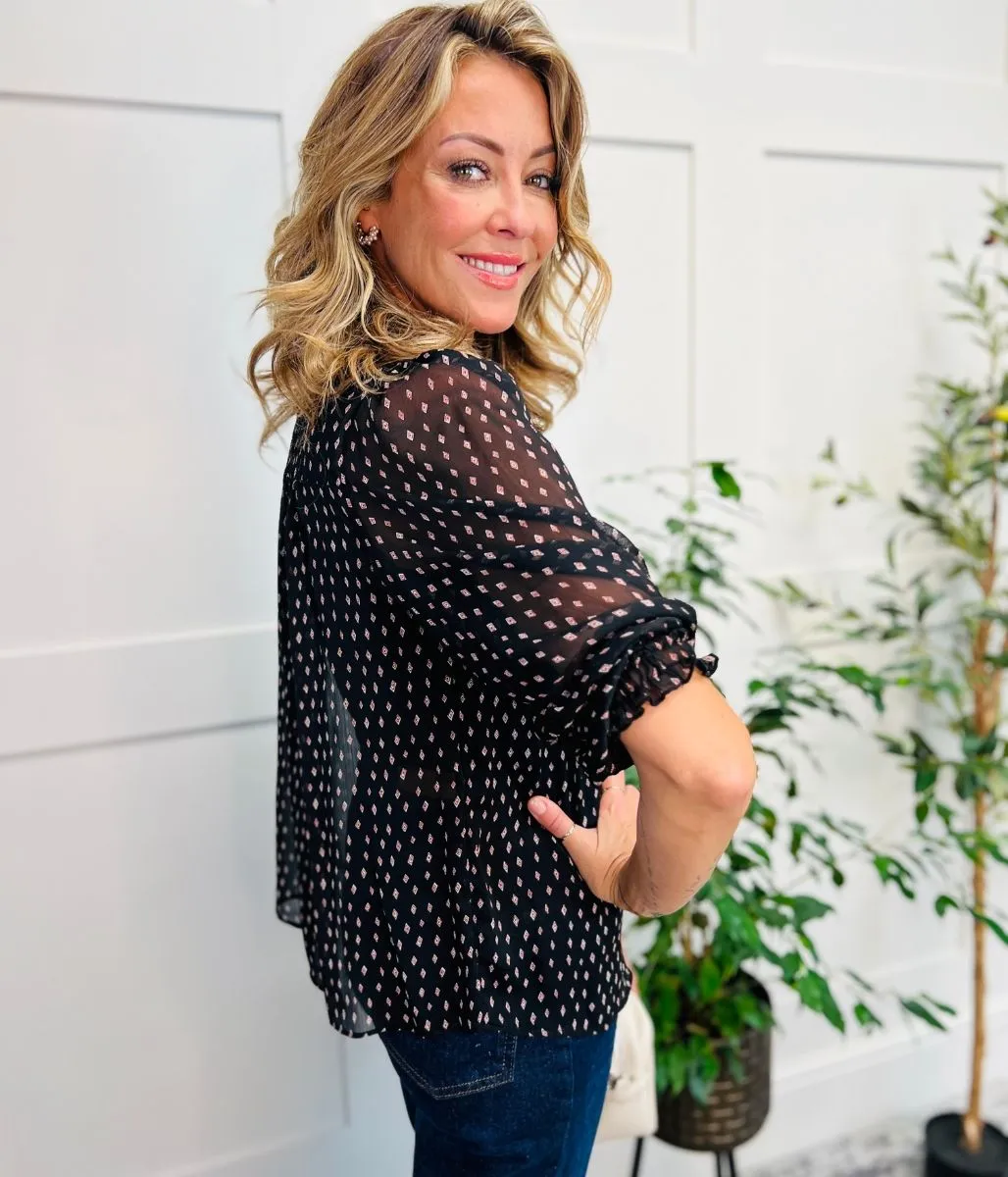 Black Diamond Print Blouse