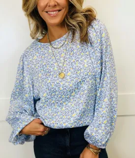 Blue Ditsy Print Blouse