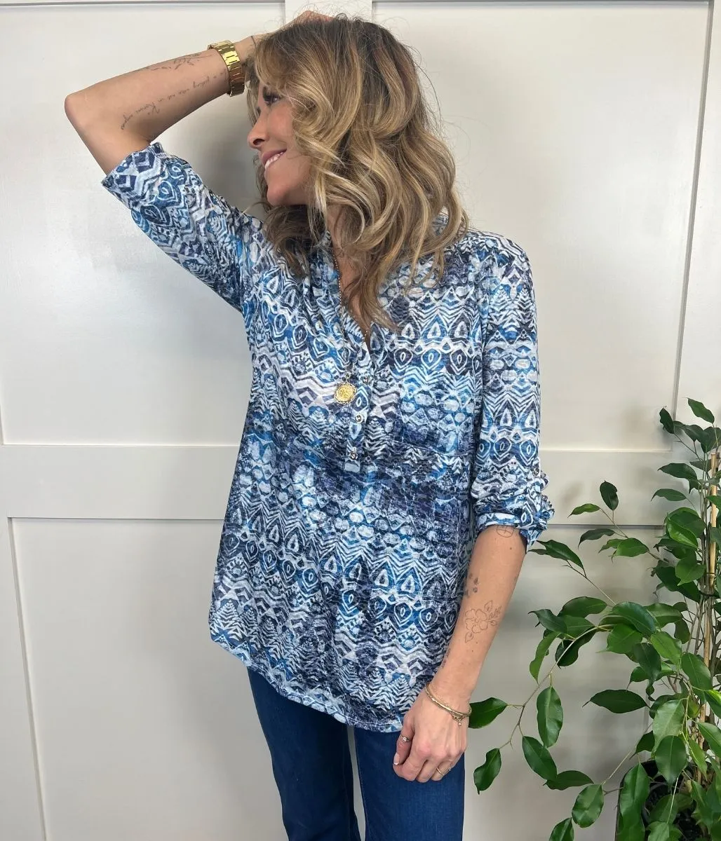 Blue Printed Tunic Blouse