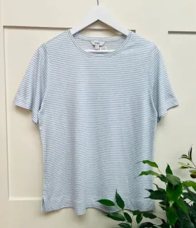 Blue Striped Linen Blend Side Vent Top