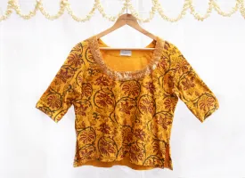 Cadmium yellow,Digital Print Strechable  knit  ,long length blouse