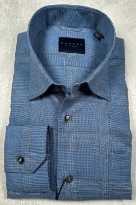 Calder Carmel Melange End On End Twill Windowpane Sport Shirt in Denim