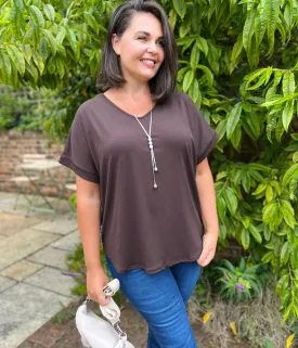 Chocolate Ribbed Necklace Top