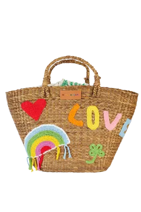 Crochet Applique Hyacinth Leaf Basket With Green Stripe Bag