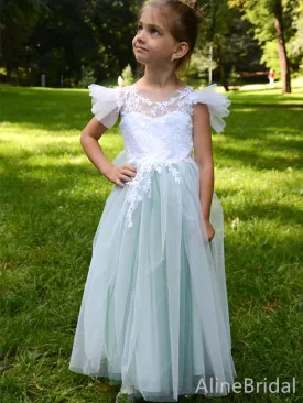 Cute Lace Appliques A-line Long Flower Girl Dresses FGS150