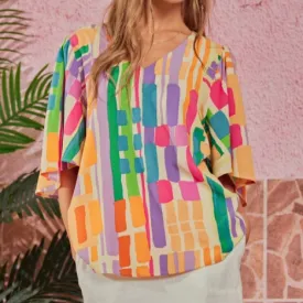 Dancing Rainbows Multi Color Printed Blouse