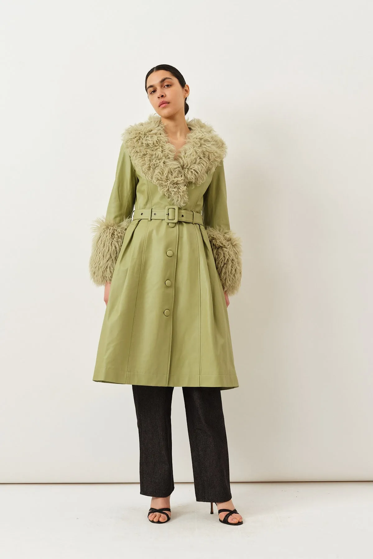 Foxy Shearling Coat — Sage