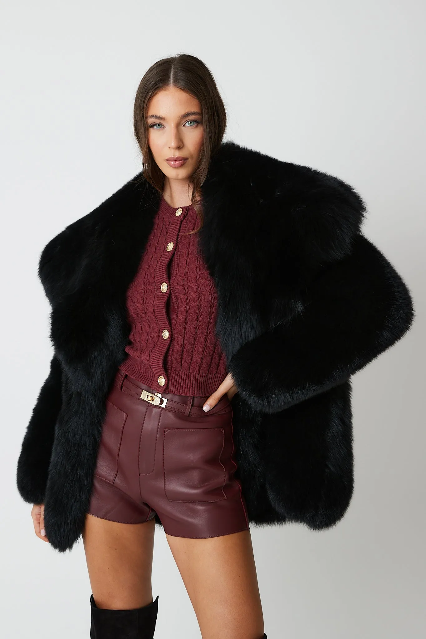 Gabi Full Pelt Fox Fur Coat with Collar