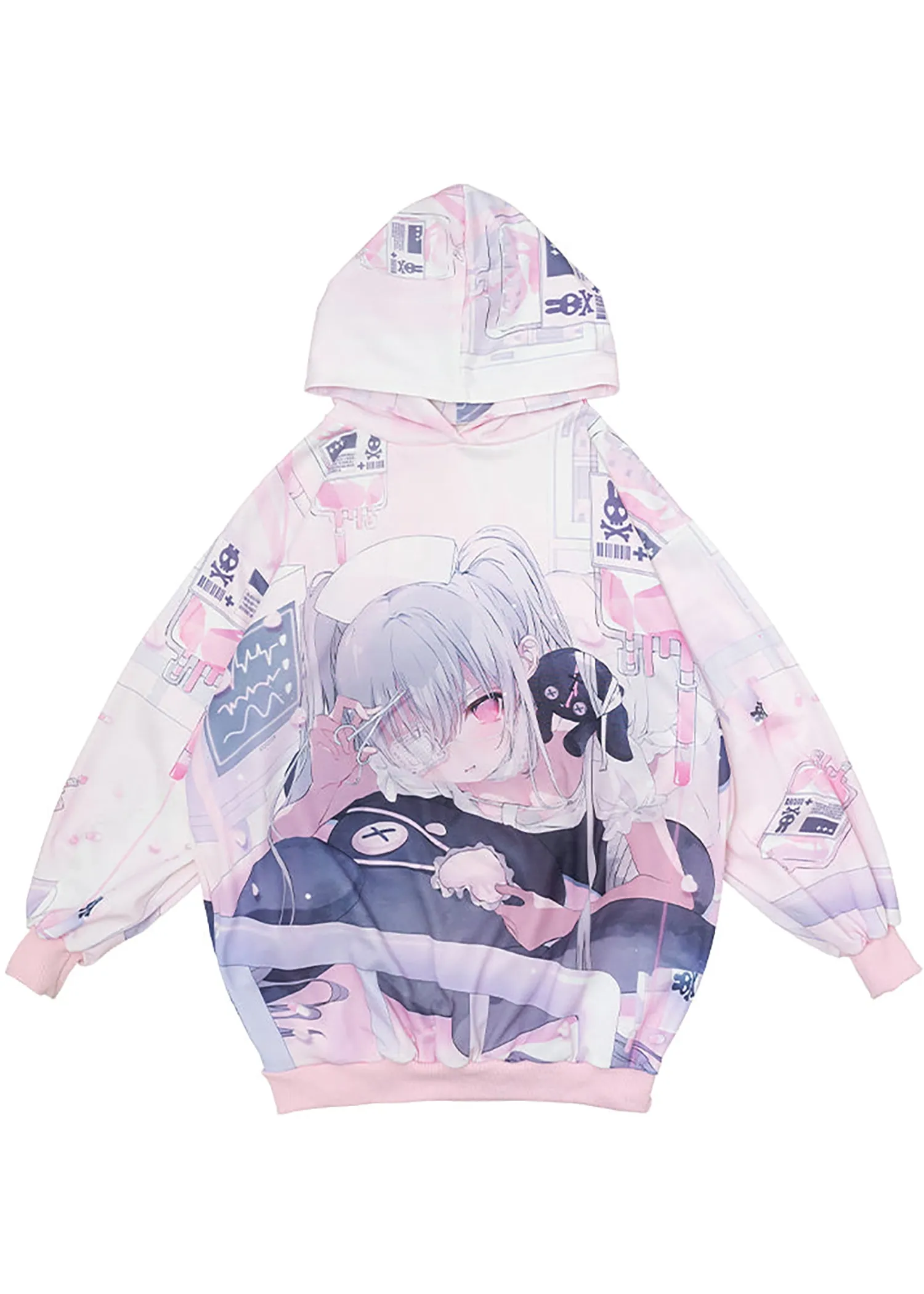 Healing Hearts Oversized Anime Pink Hoodie