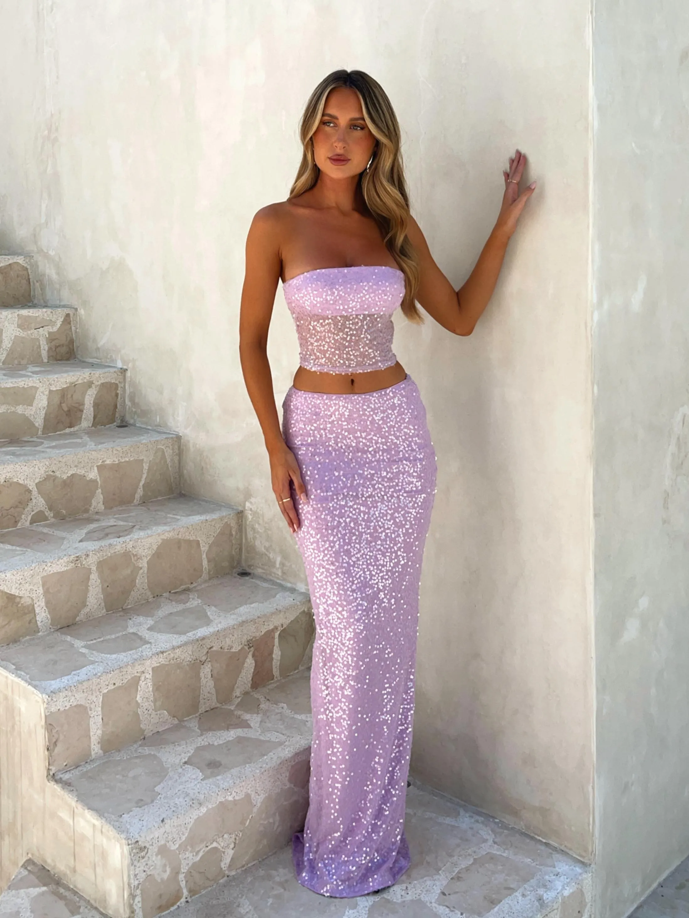 KARA MAXI SKIRT LILAC SEQUIN