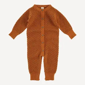 long sleeve button down sweater jumpsuit | tortoise | organic cotton honeycomb knit