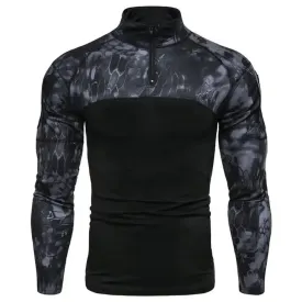 Men's Camouflage Stitching Casual T-Shirt Stand Collar Long Sleeve Lightweight Jumper | 1815-G11