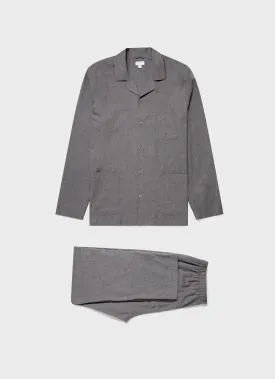 Men's Cotton Flannel Pyjama Set in Mid Grey Melange