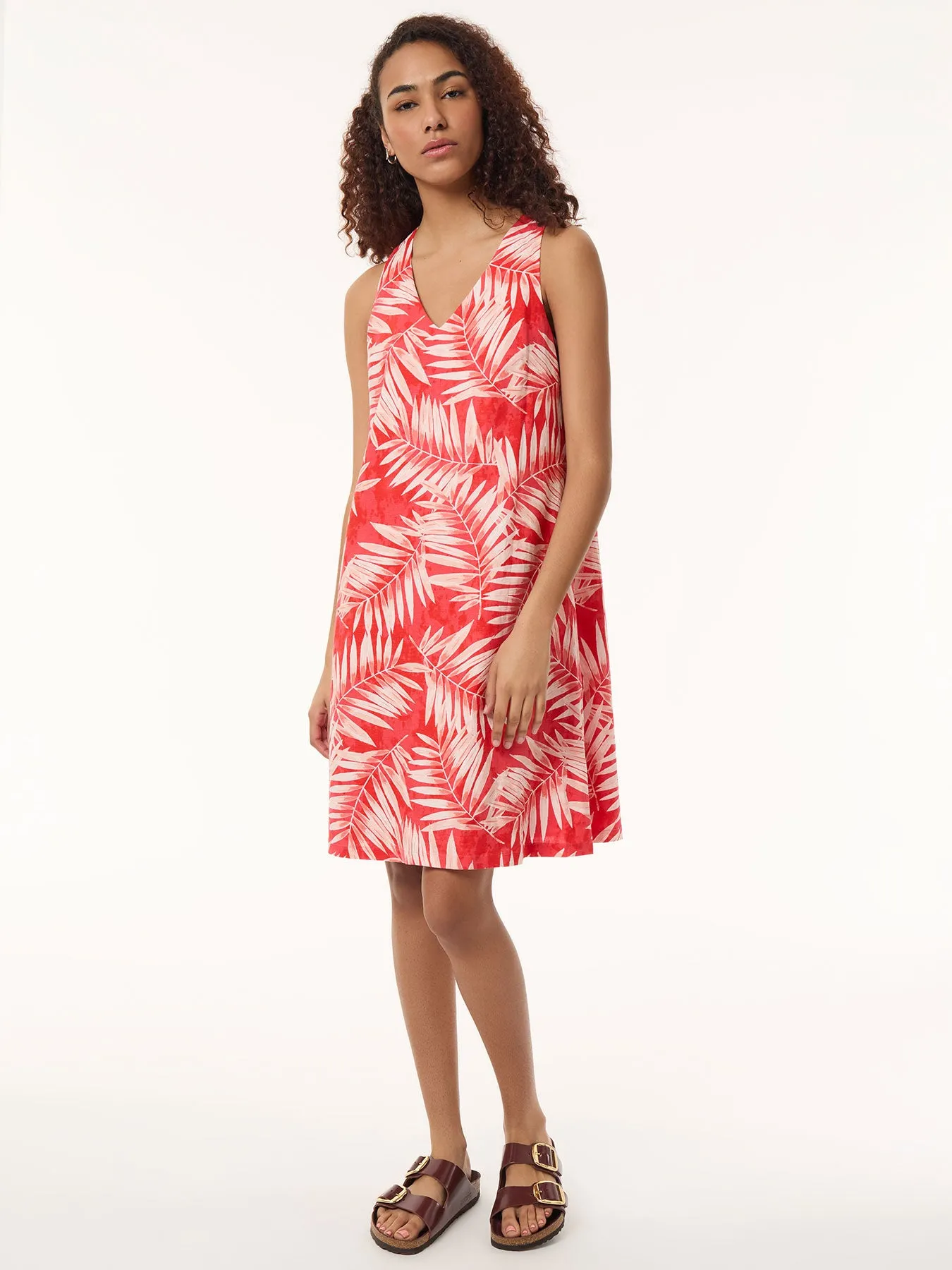 Petite Sleeveless Trapeze Dress, Printed Linen