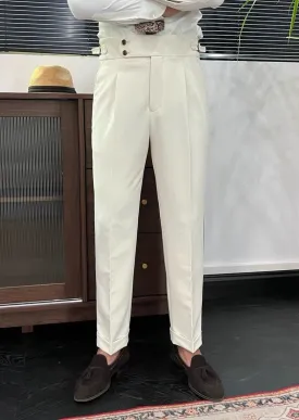 PURE WHITE PLEATED SIDE TAB TROUSER