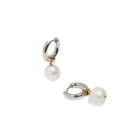 ROUND PEARL SILVER HOOPS