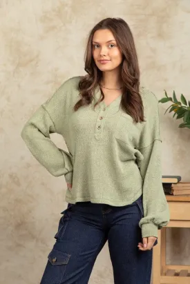 Seraphina Button Down Hooded Oversized Comfy Knit Henley Top