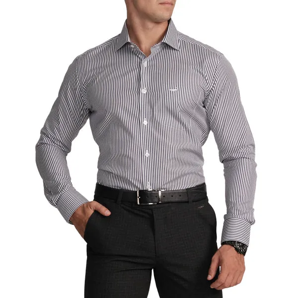 Slim Fit Full Sleeve Stripe Formal Shirt with French Placket-Jet Set