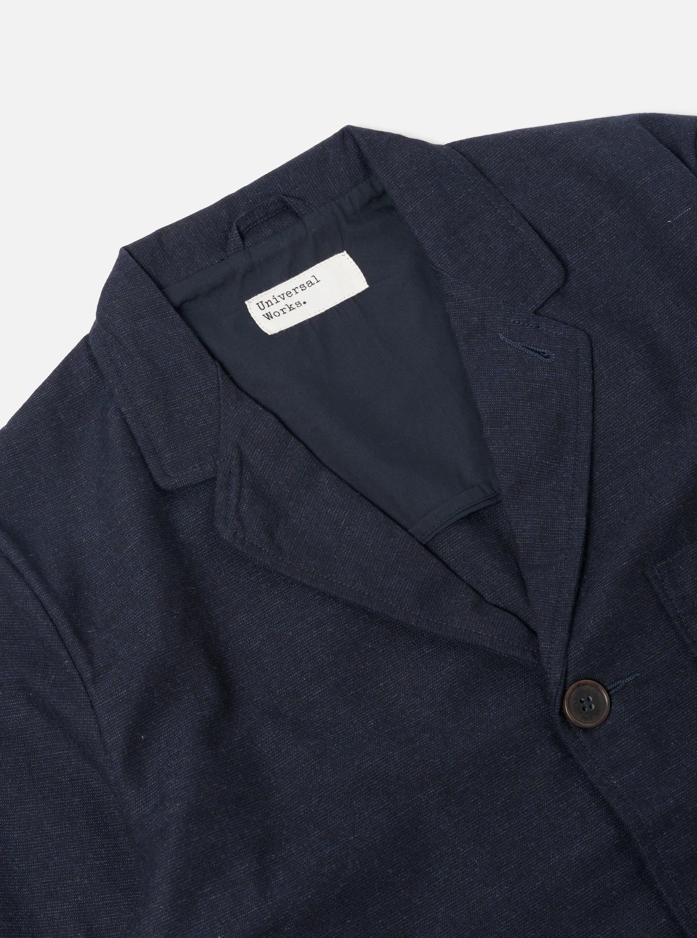 Universal Works Three Button Jacket in Navy Birdseye Tweed