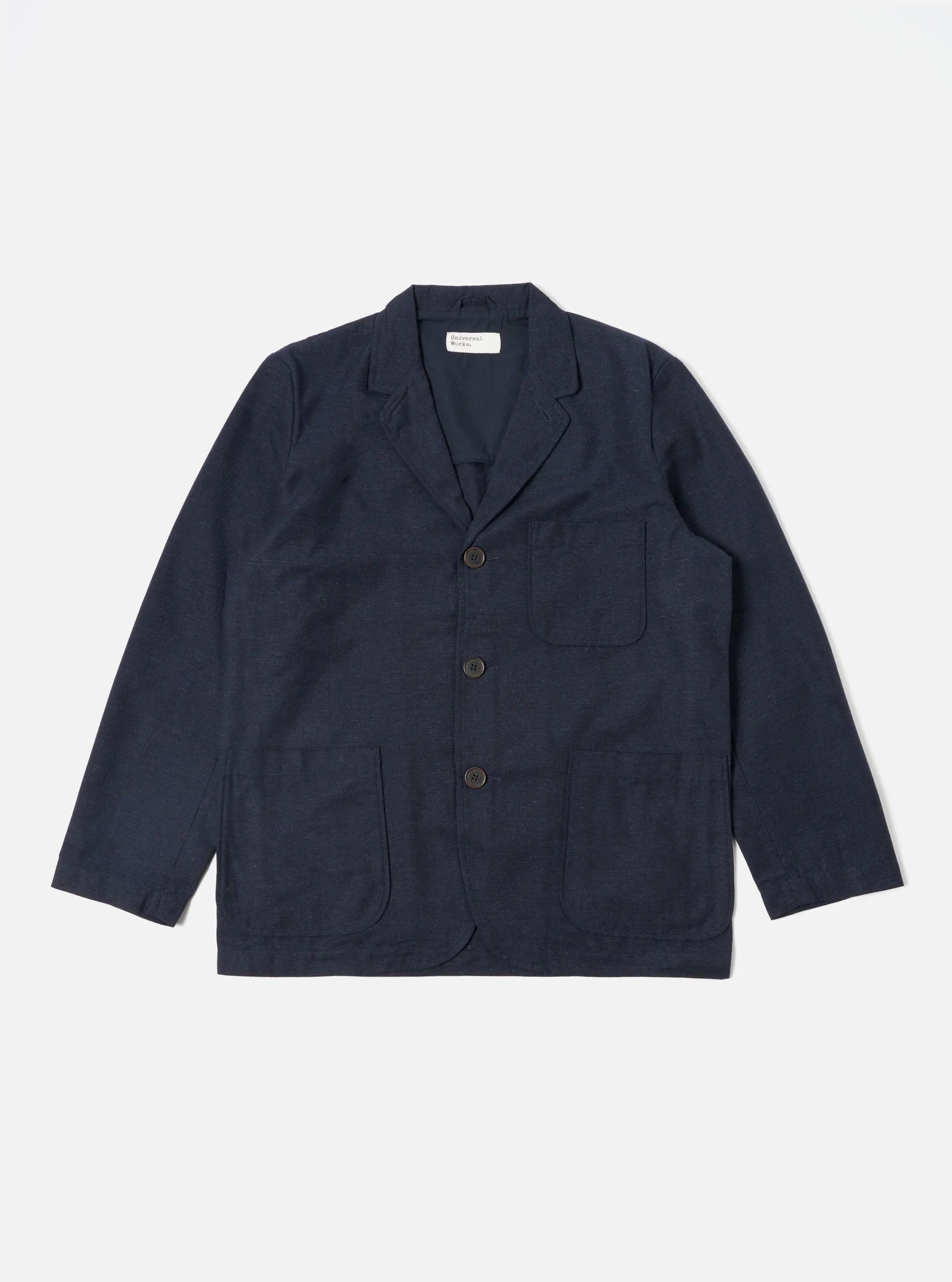 Universal Works Three Button Jacket in Navy Birdseye Tweed